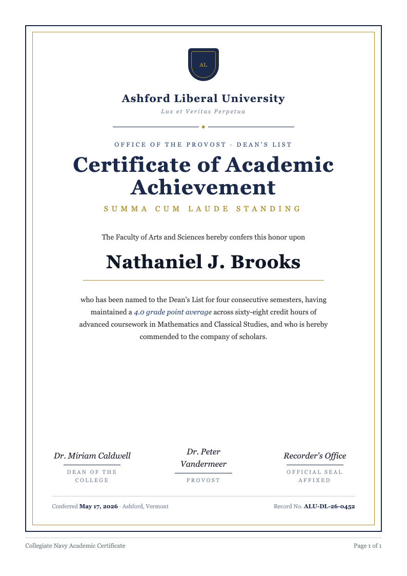 Collegiate navy academic certificate